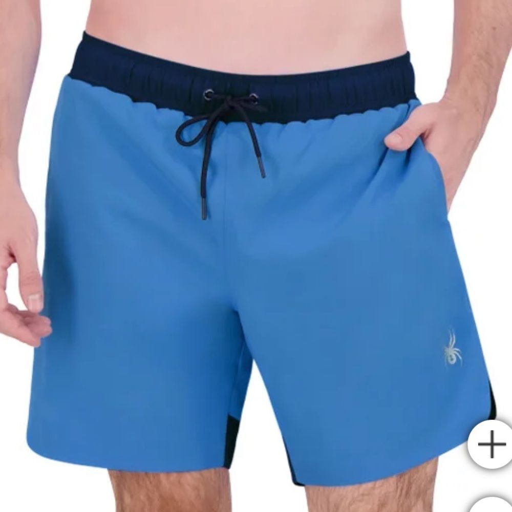 Spyder Men’s Blue Swim Board Shorts with Comfort Liner Size Small NWT